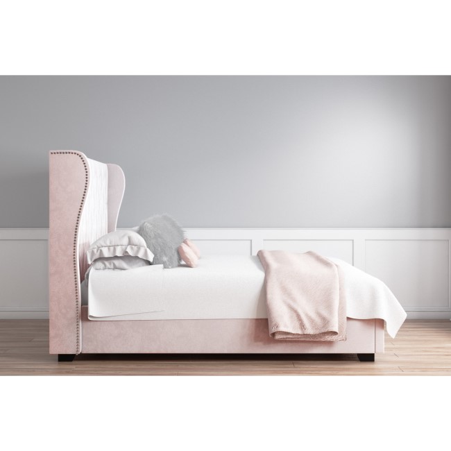 Pink Velvet Double Ottoman Bed with Diamante Headboard - Safina