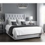 Safina King Size Buttoned Wing Back Ottoman Bed in Silver Grey Velvet