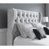 Grey Velvet King Size Ottoman Bed with Winged Studded Headboard - Safina