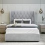 GRADE A1 - Safina Light Grey Velvet Double Ottoman Bed with Winged Headboard