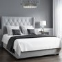 GRADE A1 - Safina Buttoned Wing Back Double Ottoman Bed in Silver/Grey Velvet