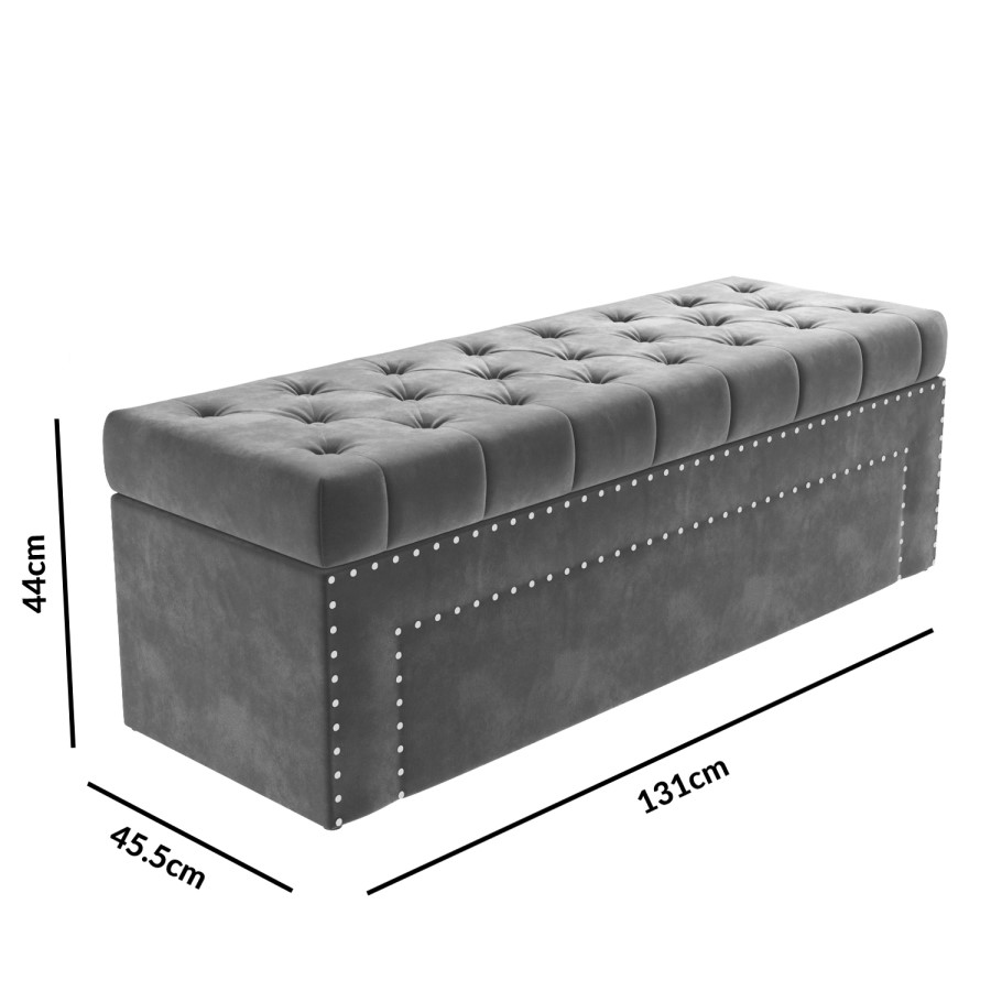 GRADE A1 - Safina Velvet Storage Blanket Box in Grey with Stud Detail