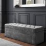 GRADE A2 - Safina Dark Grey Velvet Ottoman Blanket Box with Stud Detail