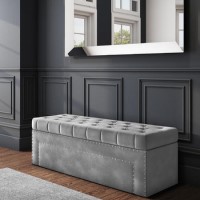 GRADE A2 - Grey Velvet Ottoman Blanket Box with Stud Detail - Safina