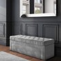 GRADE A2 - Grey Velvet Ottoman Blanket Box with Stud Detail - Safina