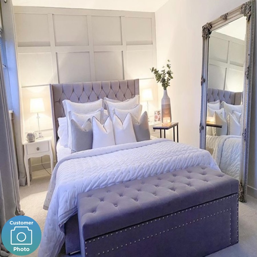 GRADE A2 - Safina Velvet Storage Blanket Box in Grey with Stud Detail