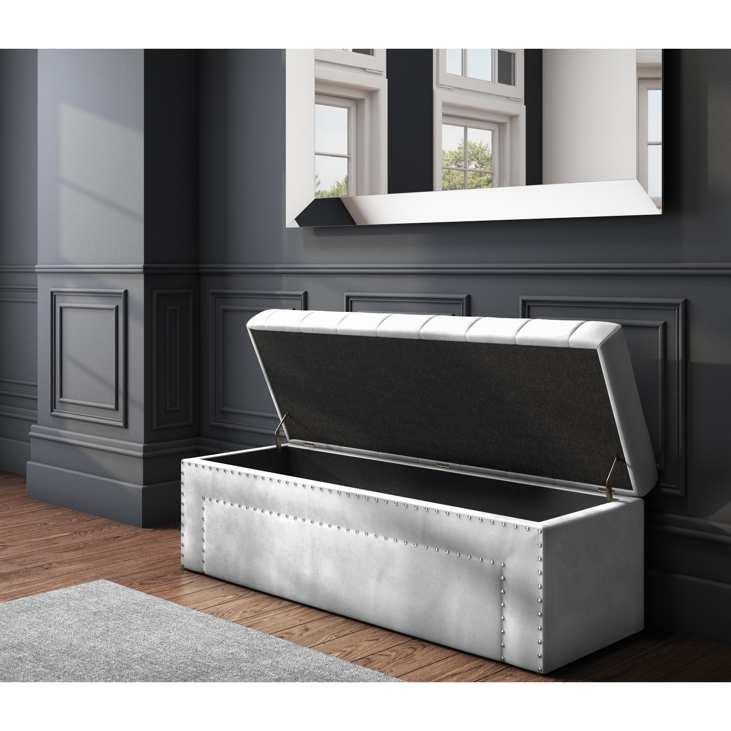 Details about   Safina Velvet Storage Blanket Box in Silver Grey with Stud Detail 