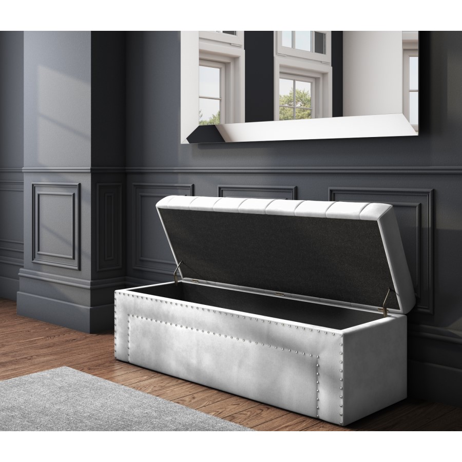 Silver Grey Velvet Ottoman Blanket Box with Stud Detail- Safina