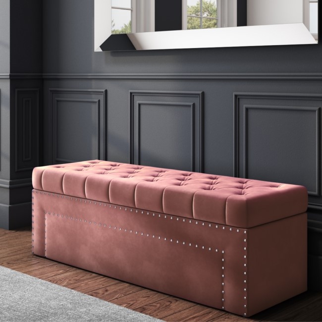 GRADE A2 - Safina Velvet Storage Blanket Box in Blush Pink with Stud Detail