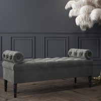 GRADE A1 - Safina Ottoman Storage Bench in Grey Velvet with Bolster Cushions