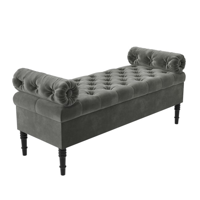 GRADE A1 - Safina Ottoman Storage Bench in Grey Velvet with Bolster Cushions