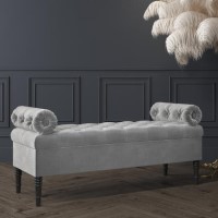 GRADE A2 - Safina Ottoman Storage Bench in Grey Velvet with Bolster Cushions