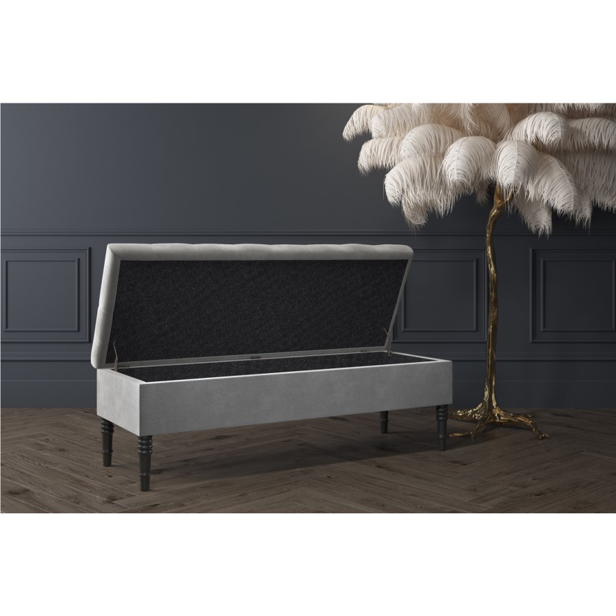 GRADE A2 - Safina Ottoman Storage Bench in Grey Velvet with Bolster Cushions