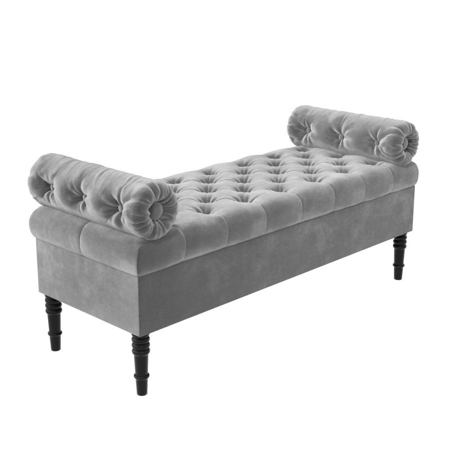 GRADE A2 - Safina Ottoman Storage Bench in Grey Velvet with Bolster Cushions