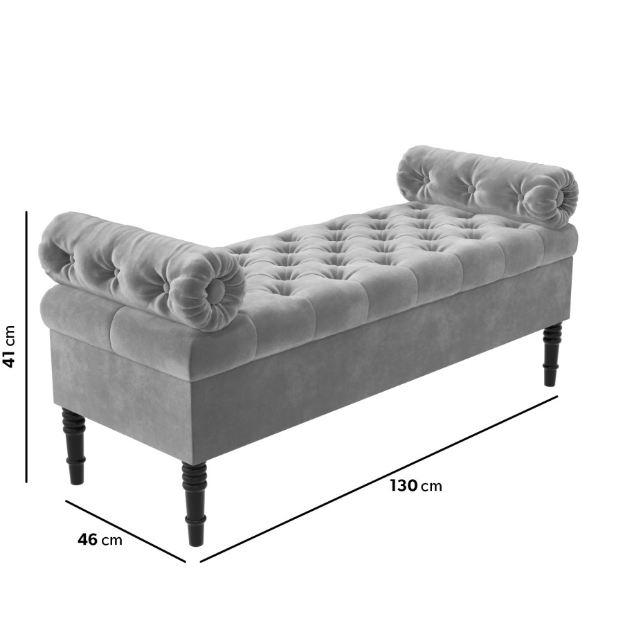 GRADE A2 - Safina Ottoman Storage Bench in Grey Velvet with Bolster Cushions