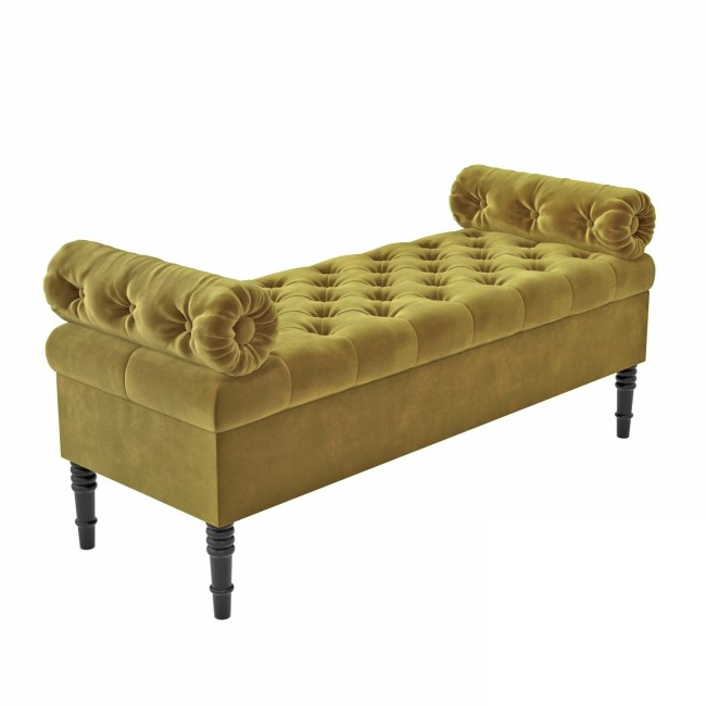 GRADE A1 - Safina Green Velvet Ottoman Storage Bench in with Bolster Cushions