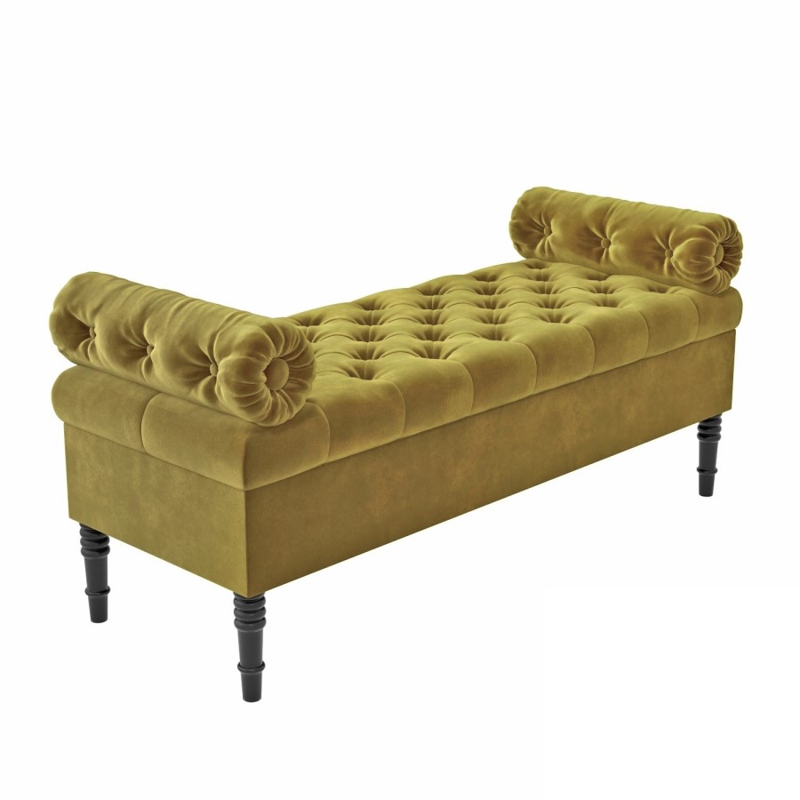 Safina Hall Storage Bench in Olive Green Velvet
