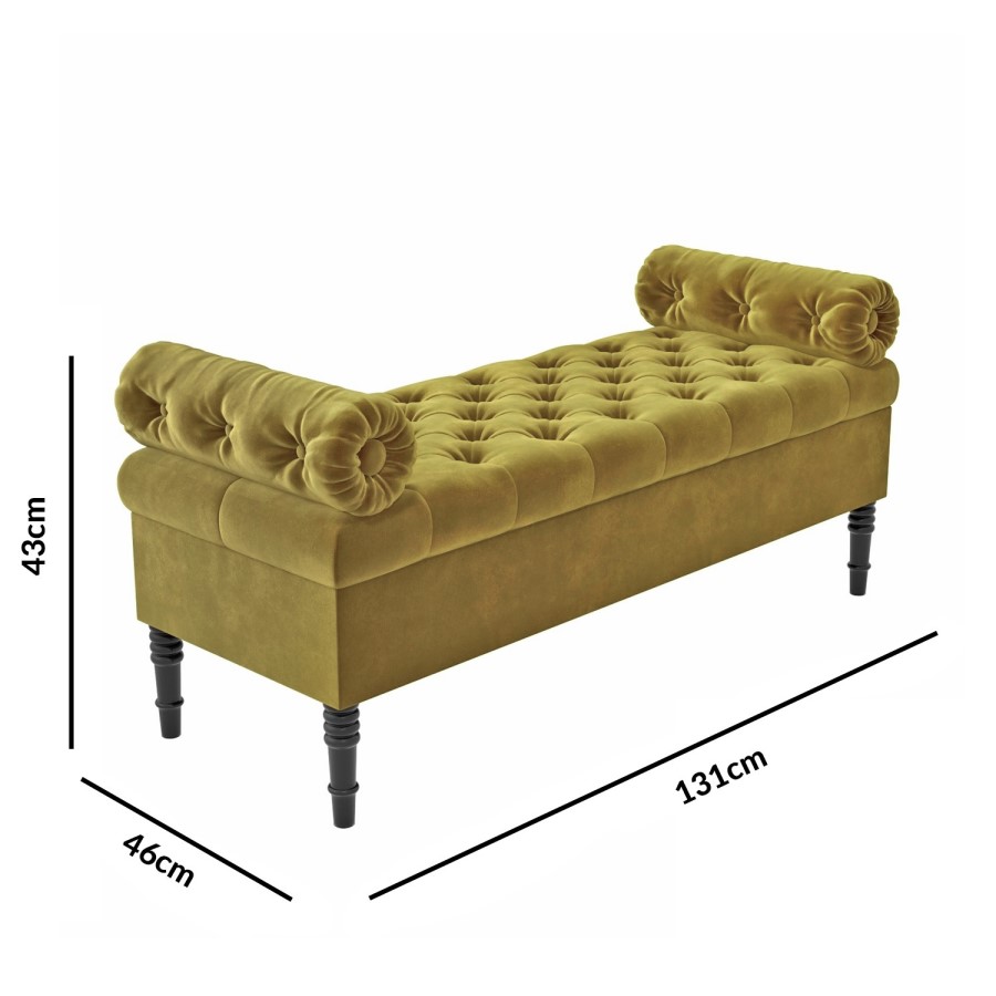 Safina Hall Storage Bench in Olive Green Velvet
