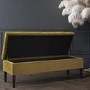 Safina Ottoman Storage Bench in Olive Green Velvet with Bolster Cushions