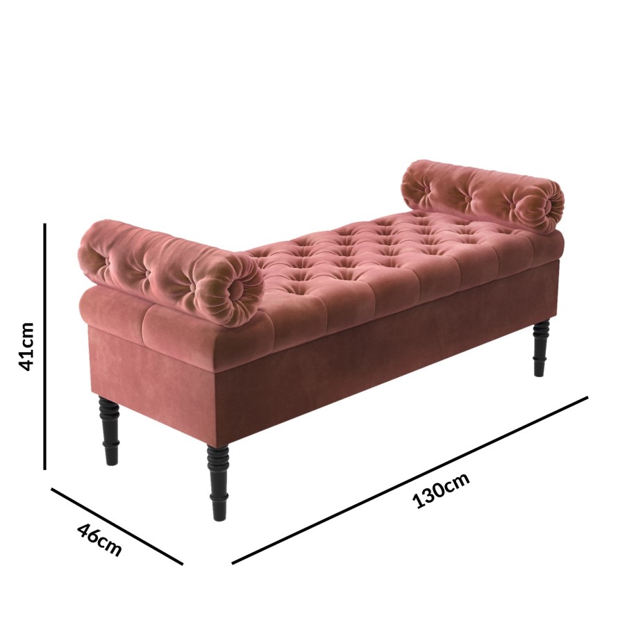 GRADE A1 - Safina Ottoman Storage Bench in Blush Pink Velvet with Bolster Cushions
