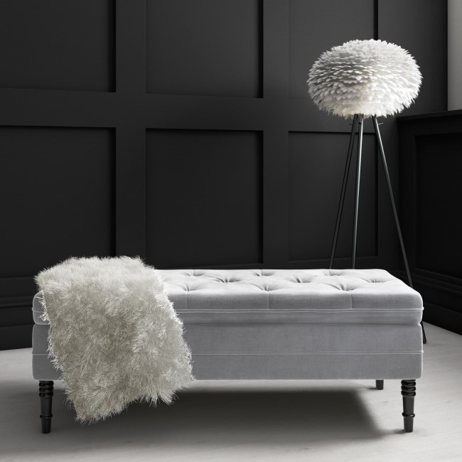 GRADE A1 - Safina Grey Velvet Ottoman Storage Bench with Button Detail