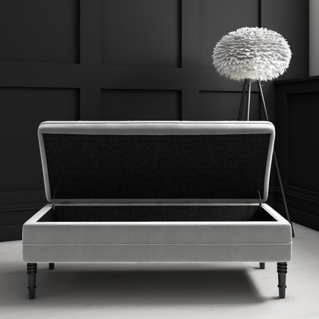 GRADE A1 - Safina Grey Velvet Ottoman Storage Bench with Button Detail