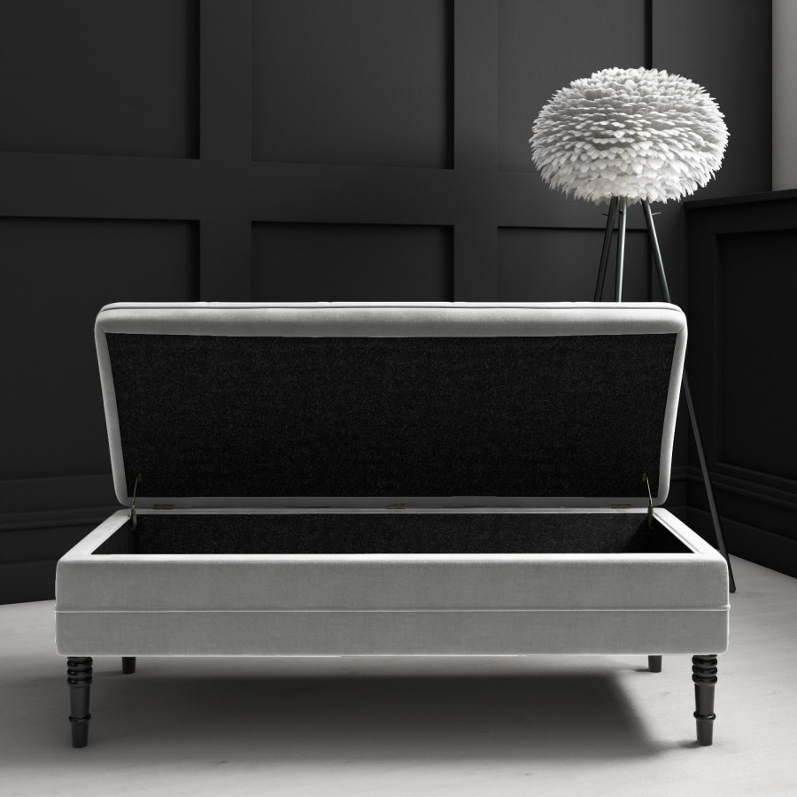 Safina Storage Bench in Grey Velvet