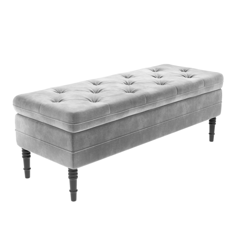 Grey Velvet Ottoman Storage Bench GRADE A1 - Safina Grey Velvet Ottoman Storage Bench with Button Detail