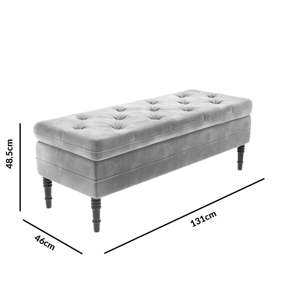 Safina Storage Bench in Grey Velvet
