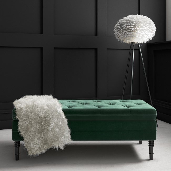 ONLY OPENED - Safina Ottoman Storage Bench in Bottle Green Velvet with Button Detail