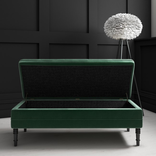 ONLY OPENED - Safina Ottoman Storage Bench in Bottle Green Velvet with Button Detail