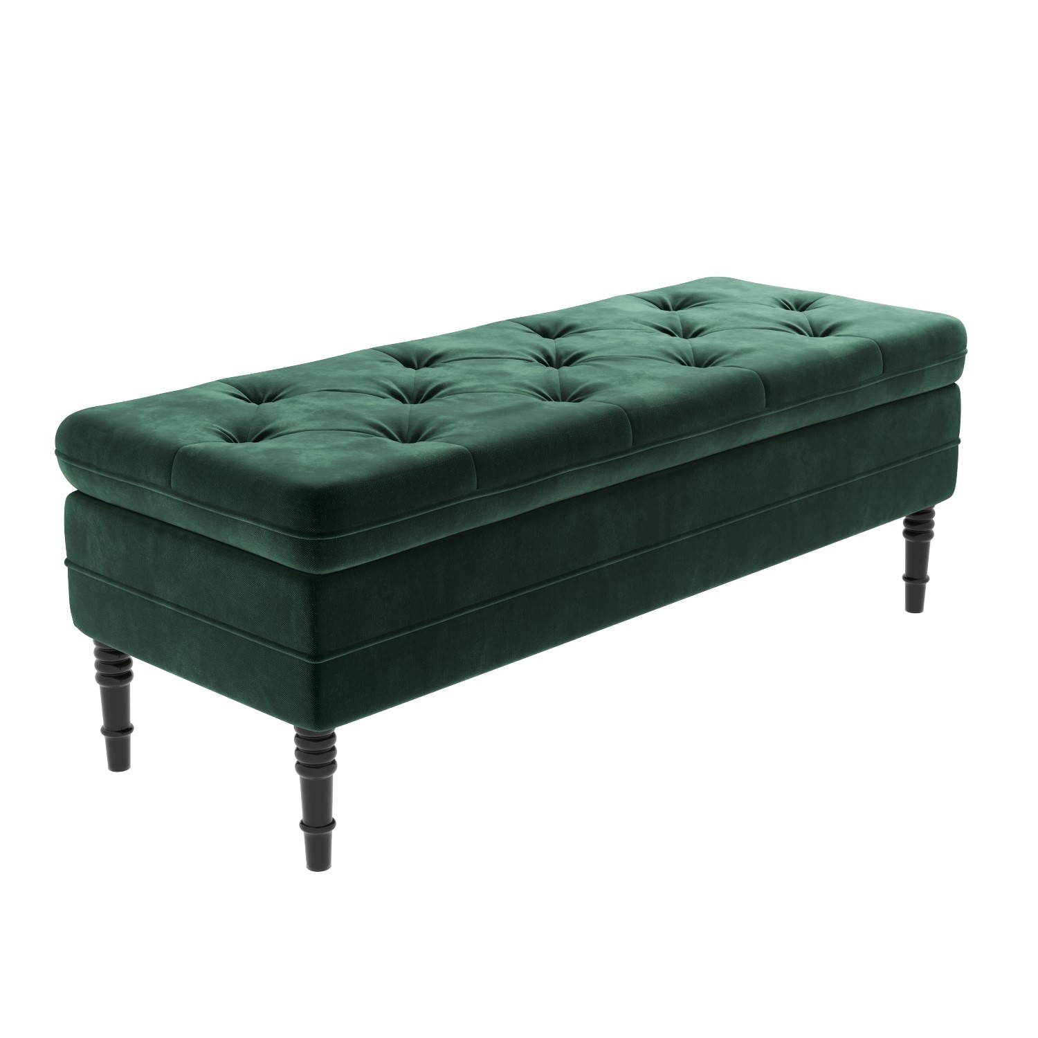 Safina Ottoman Storage Bench In Bottle Green Velvet With Button Detail Furniture123