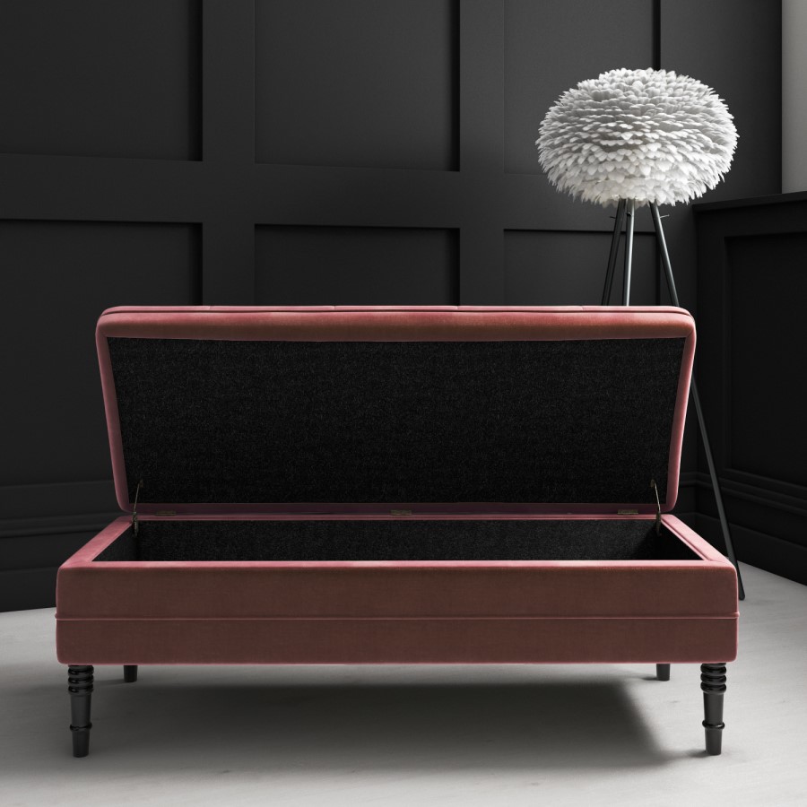 Safina Ottoman Storage Bench in Blush Pink Velvet with Button Detail