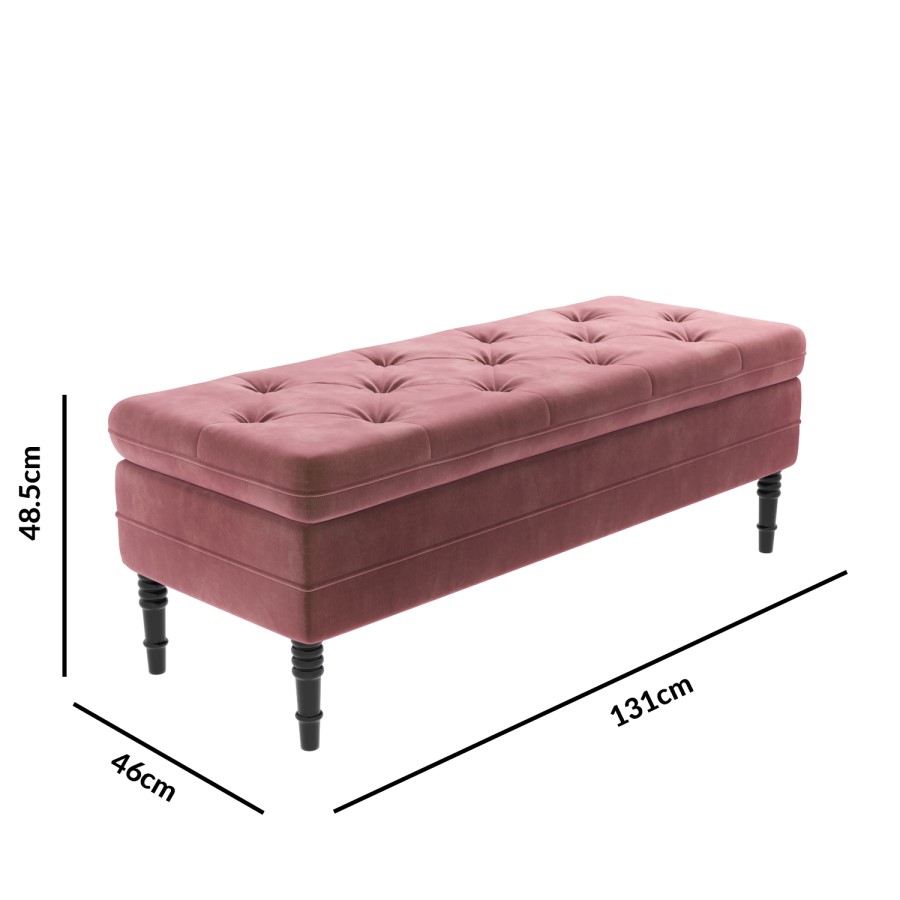 Safina Ottoman Storage Bench in Blush Pink Velvet with Button Detail