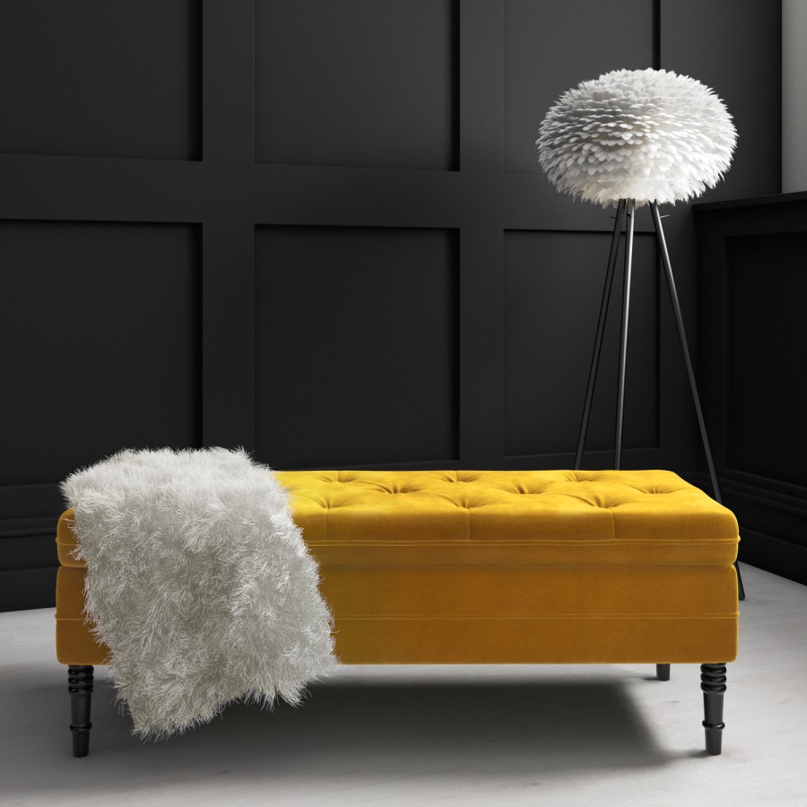 GRADE A2 - Safina Ottoman Storage Bench in Mustard Yellow Velvet with Button Detail