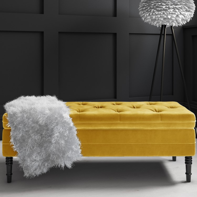 Mustard Yellow Velvet End-of-Bed Ottoman Storage Bench - Safina