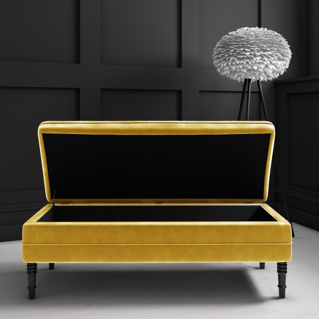 Mustard Yellow Velvet End-of-Bed Ottoman Storage Bench - Safina