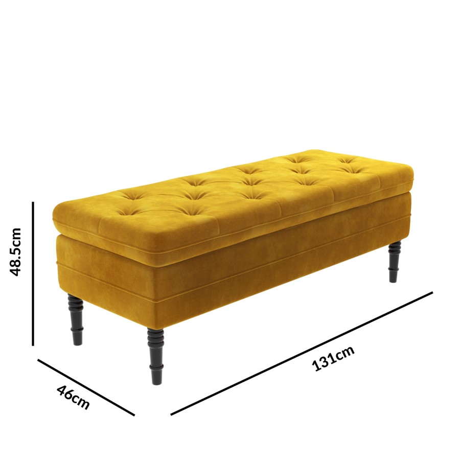 GRADE A2 - Safina Ottoman Storage Bench in Mustard Yellow Velvet with Button Detail
