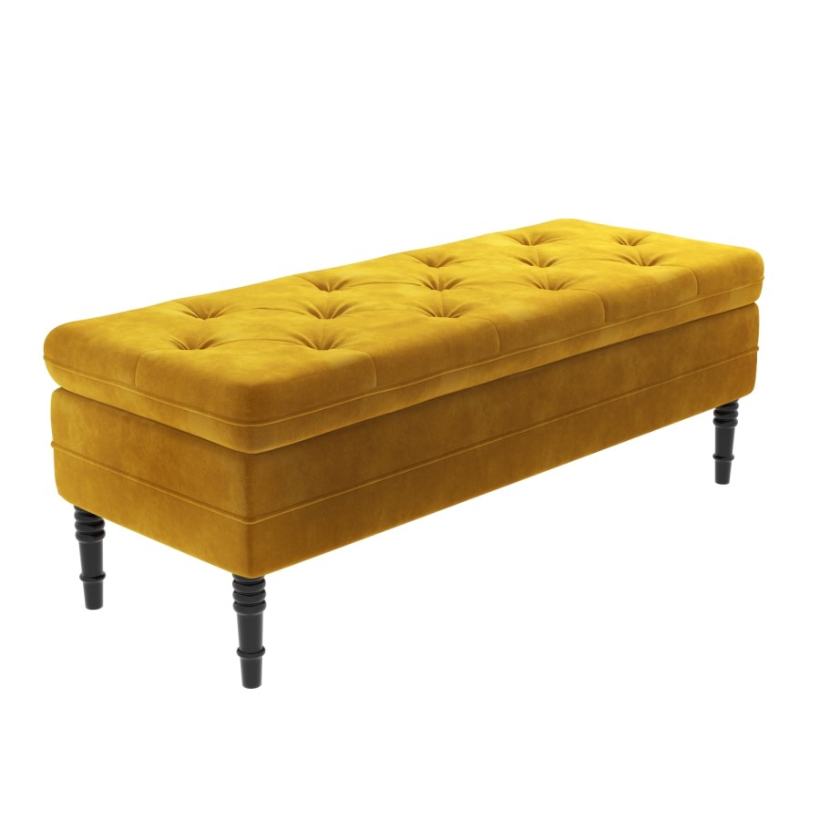 GRADE A2 - Safina Ottoman Storage Bench in Mustard Yellow Velvet with Button Detail