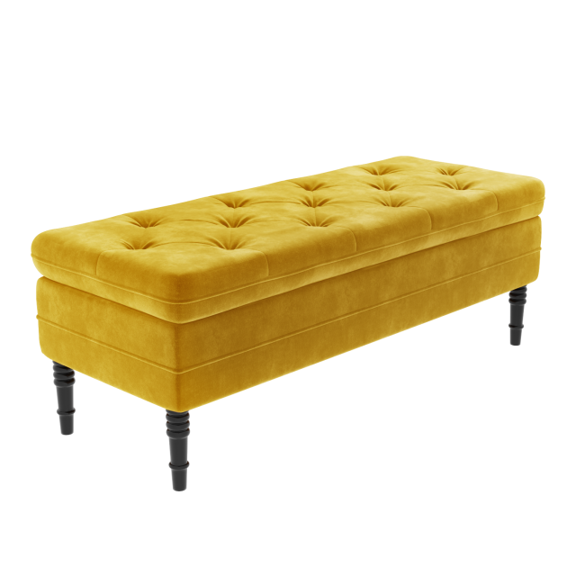 Mustard Yellow Velvet End-of-Bed Ottoman Storage Bench - Safina