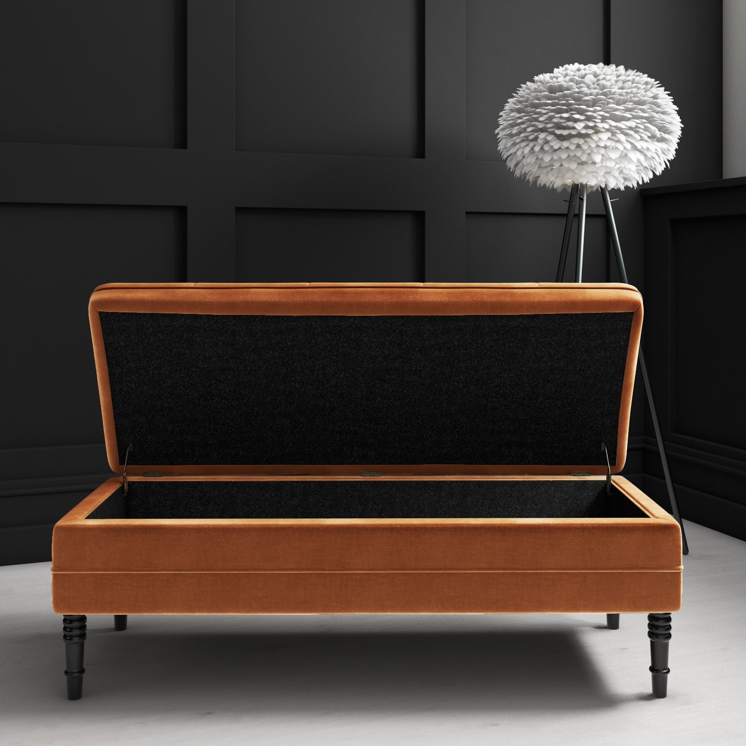 Safina Ottoman Storage Bench In Burnt Orange Velvet With Button Detail Furniture123 Safina Ottoman Storage Bench In Burnt Orange Velvet With Button Detail Furniture123