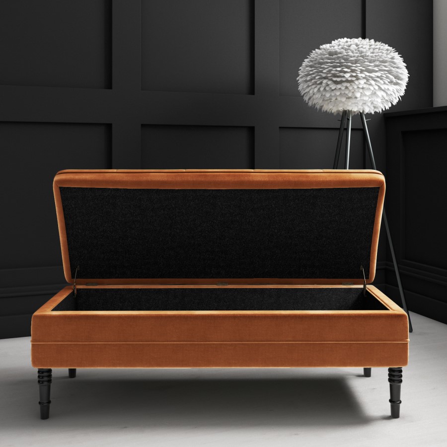 Safina Hallway Storage Bench in Burnt Orange Velvet