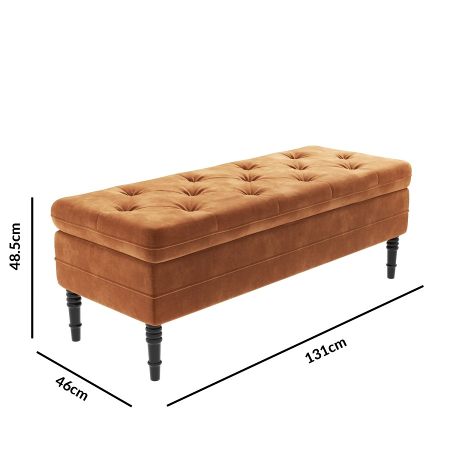 Safina Hallway Storage Bench in Burnt Orange Velvet