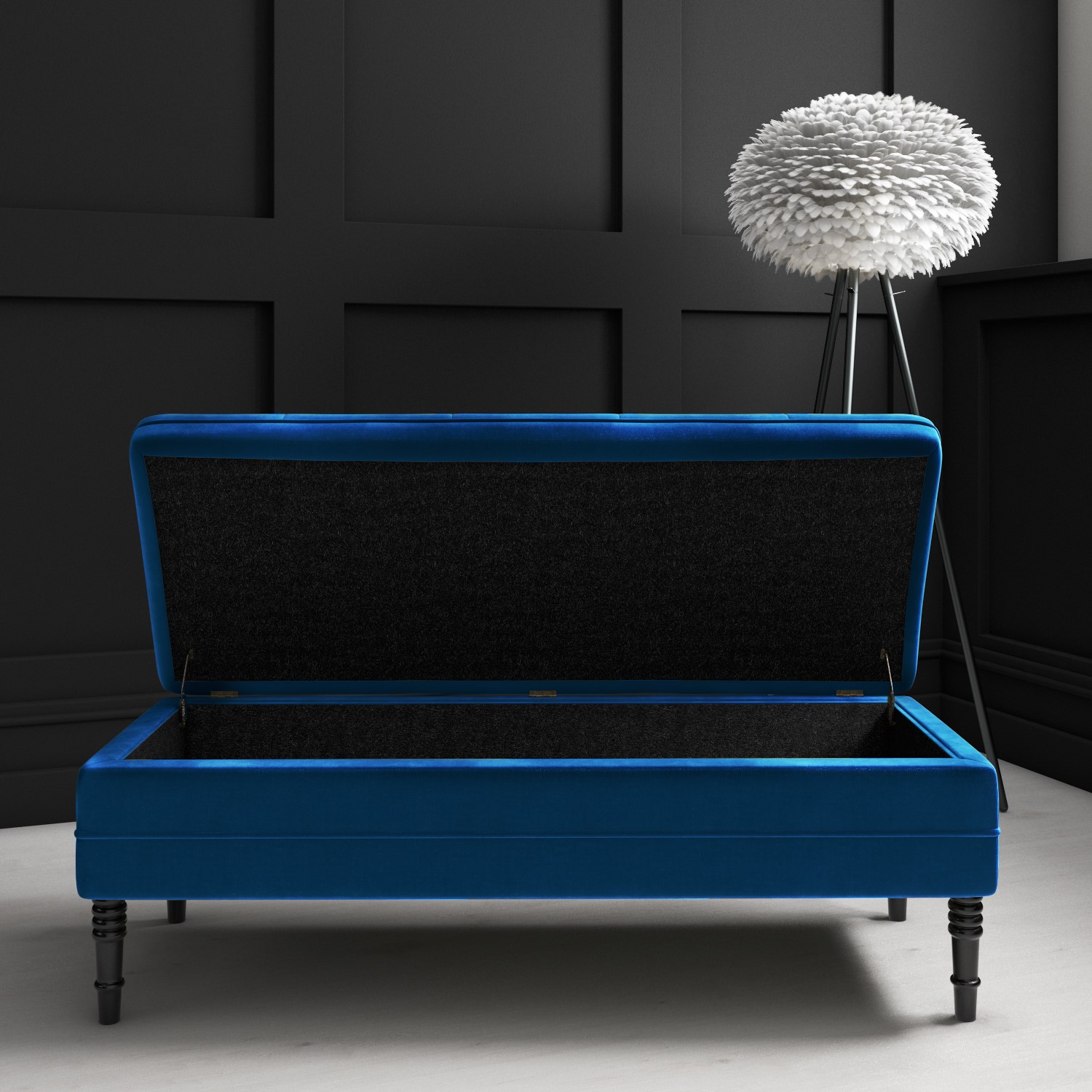 Safina Ottoman Storage Bench In Navy Blue Velvet With Button Detail Furniture123