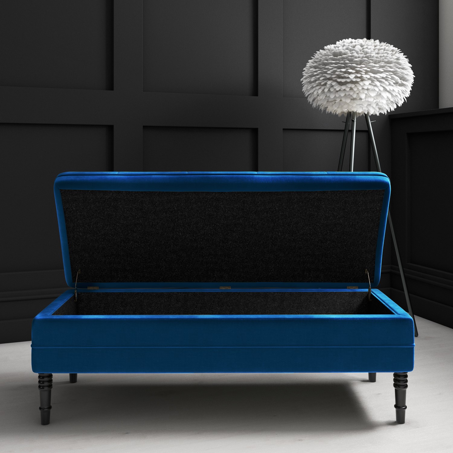 Safina Ottoman Storage Bench In Navy Blue Velvet With Button Detail Furniture123 Safina Ottoman Storage Bench In Navy Blue Velvet With Button Detail Furniture123