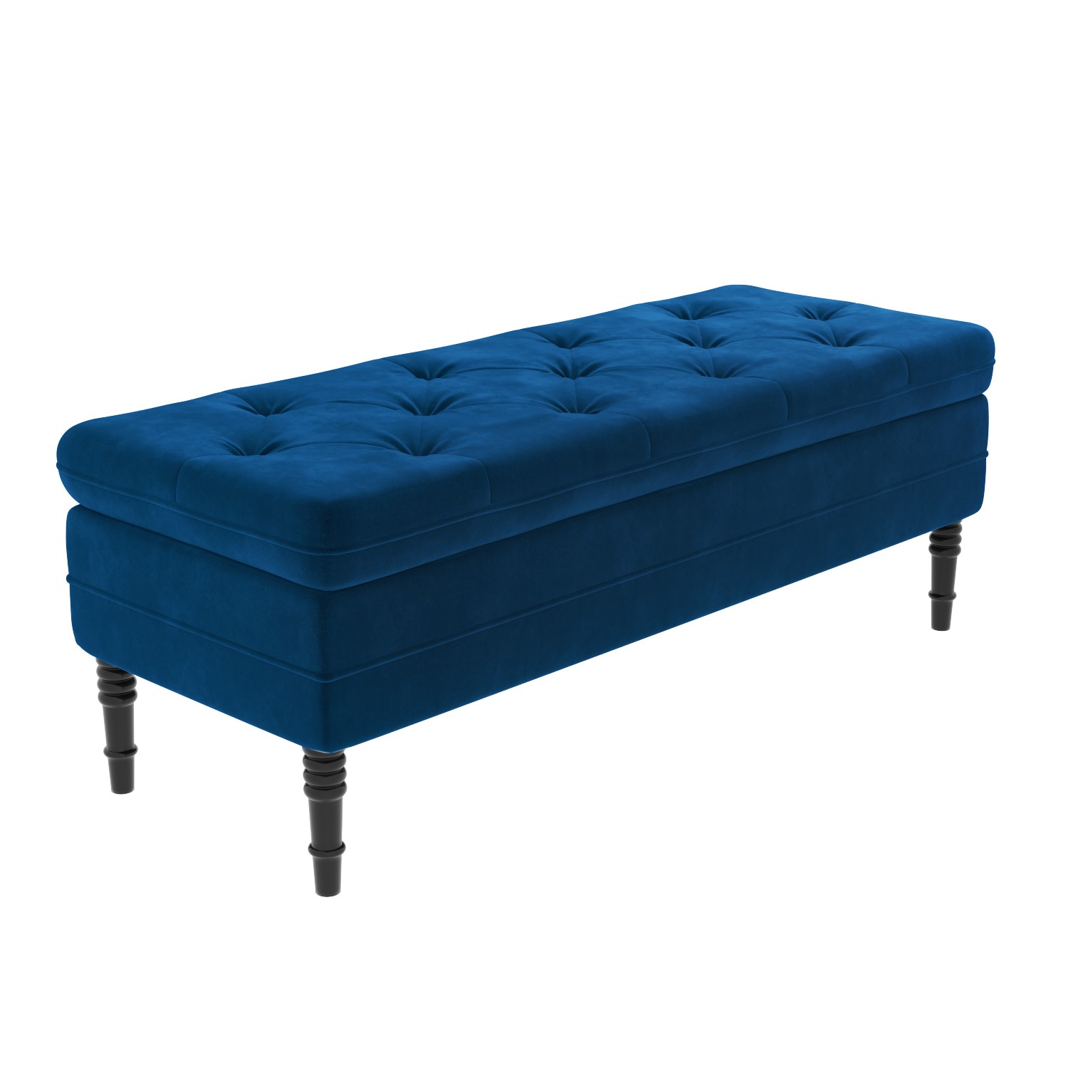Safina Ottoman Storage Bench In Navy Blue Velvet With Button