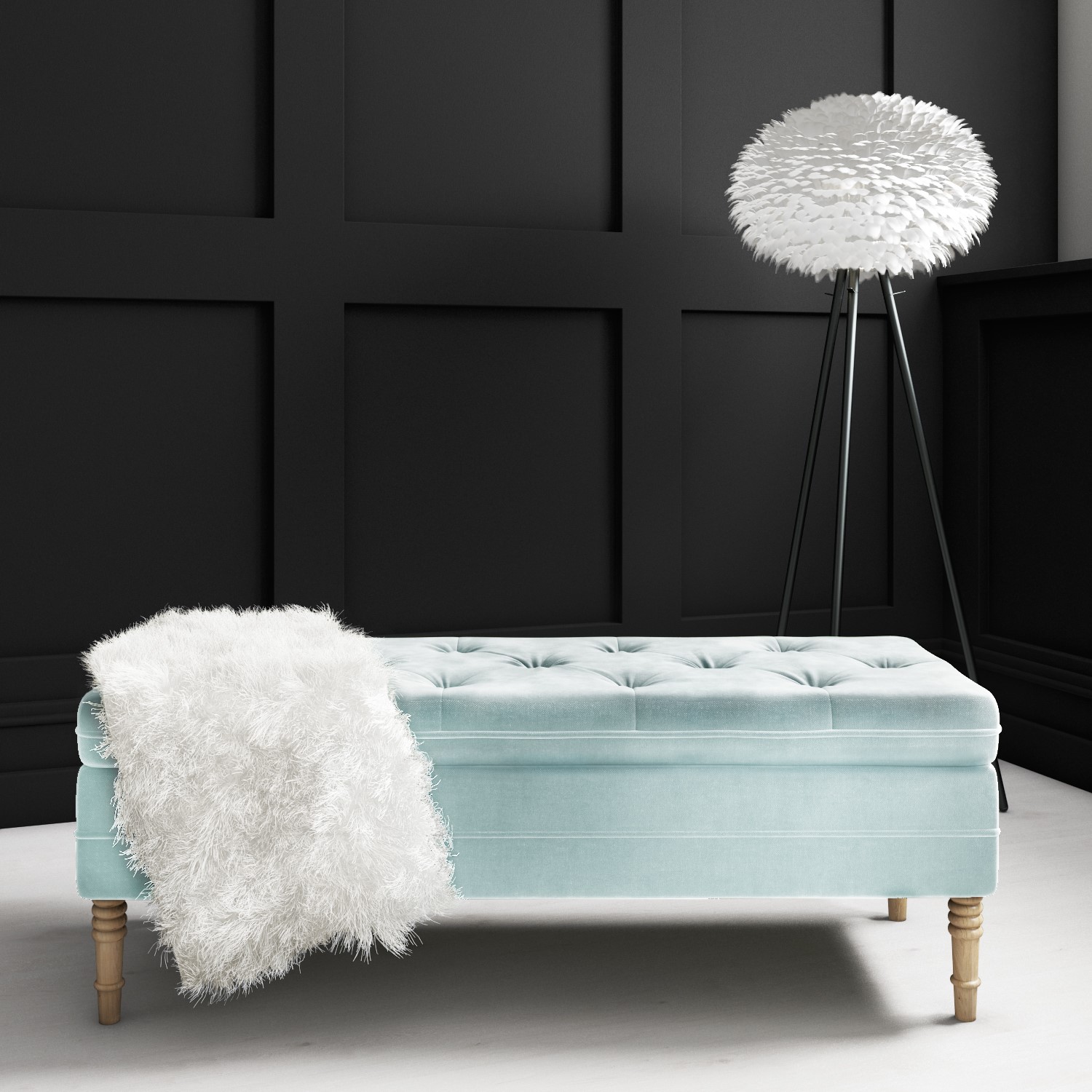 Safina Ottoman Storage Bench In Duck Egg Blue Velvet With Button