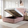 Pink Velvet Double Ottoman Bed with Winged Headboard - Safina