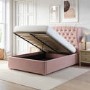 ONLY OPENED - Pink Velvet Double Ottoman Bed with Winged Headboard - Safina
