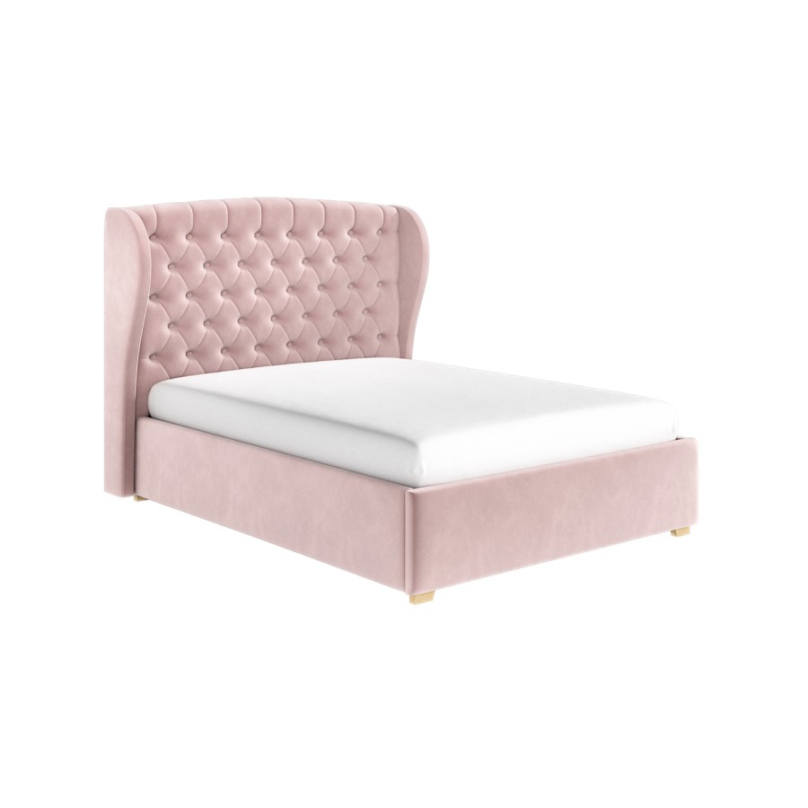 ONLY OPENED - Pink Velvet Double Ottoman Bed with Winged Headboard - Safina